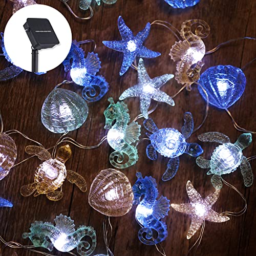 Bartlett Beach Decorative Lights Solar Powered Outdoor Waterproof String Lights Ocean Décor Nautical Cute Sea life Under the Sea Balcony Lights 40LED 14ft for Garden Yard Patio Fence Window Decoration