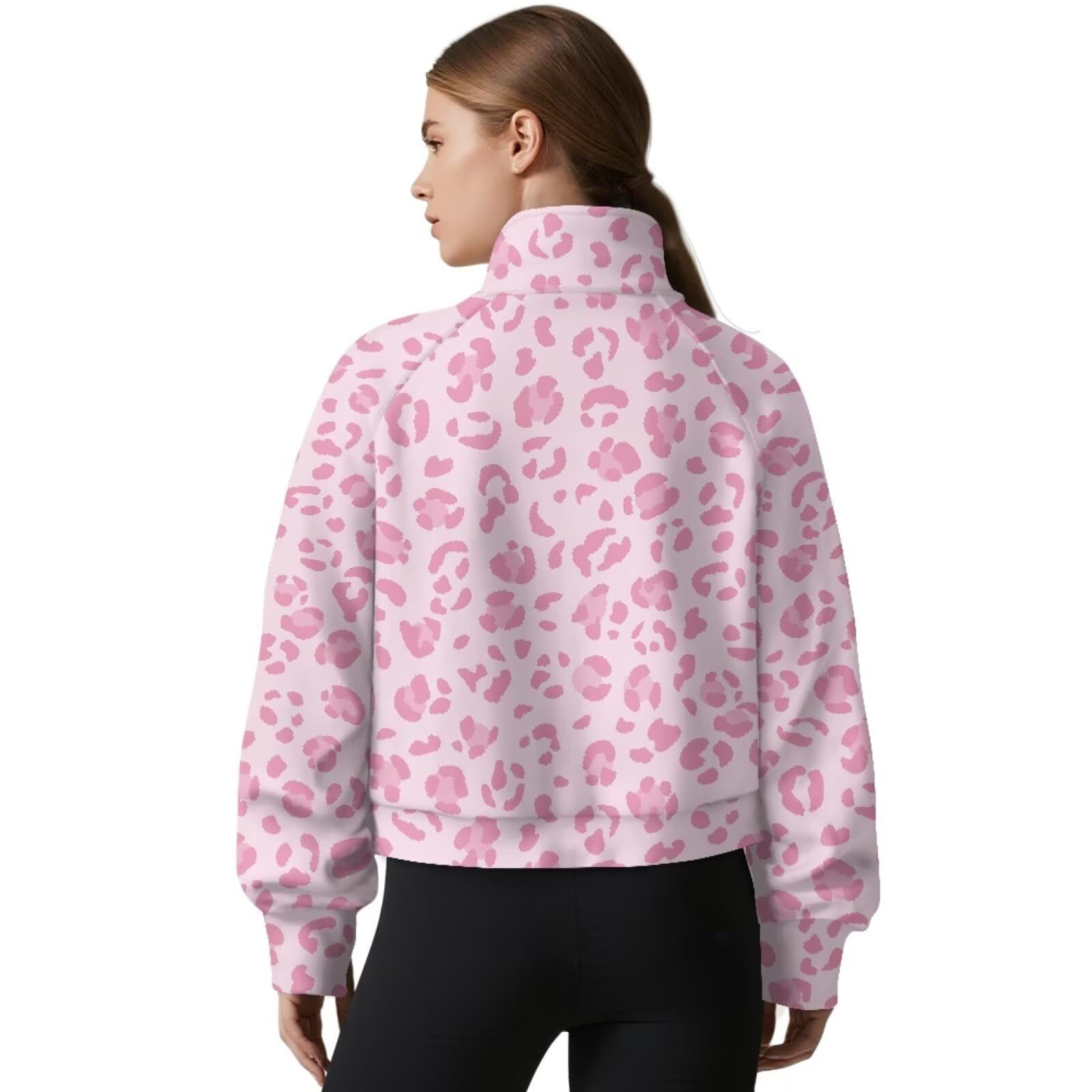 Poceacles Sudadera corta con media cremallera para mujer, con agujero para el pulgar, manga larga, sin capucha, cuello alto falso
