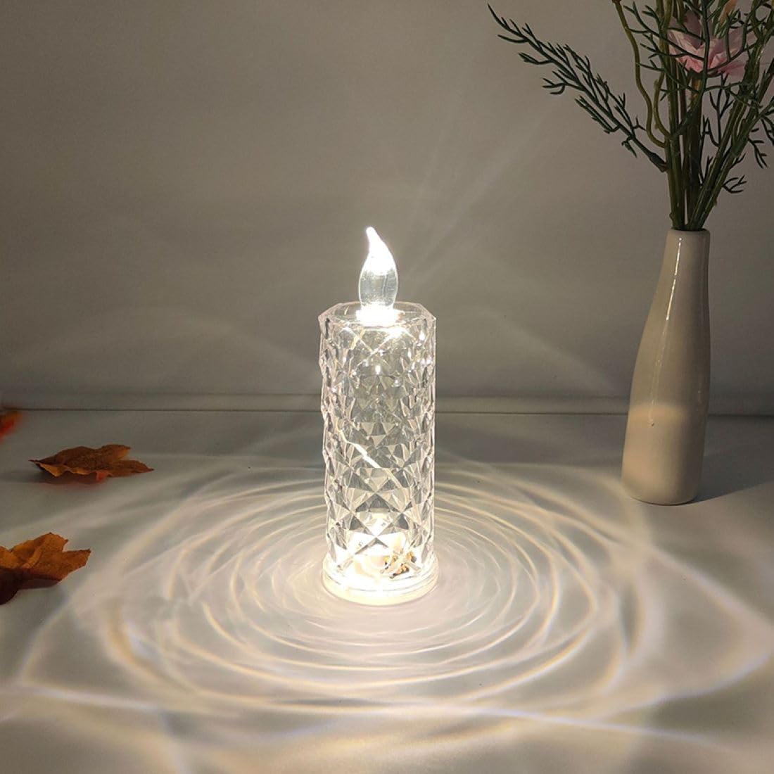 Crystal Diamond Table Lamp, Creative LED Ambient Night Light, Romantic Modern Bedside lamp Home Candle Light Dinner, Decoration, for Living Room Party and Outdoor (Candle Lamp)