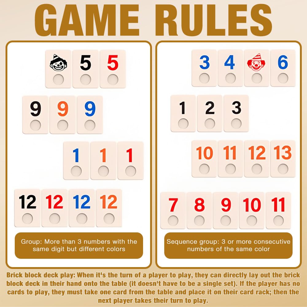 Mineup Rummy Gioco da Tavola, Rummy Okey Con Numeri, 114 pezzi e 4 supporti, Gioco Da Tavolo Strategia, Gioco da Tavolo Rummy in Legno per 2-4 giocatori, adulti e famiglie