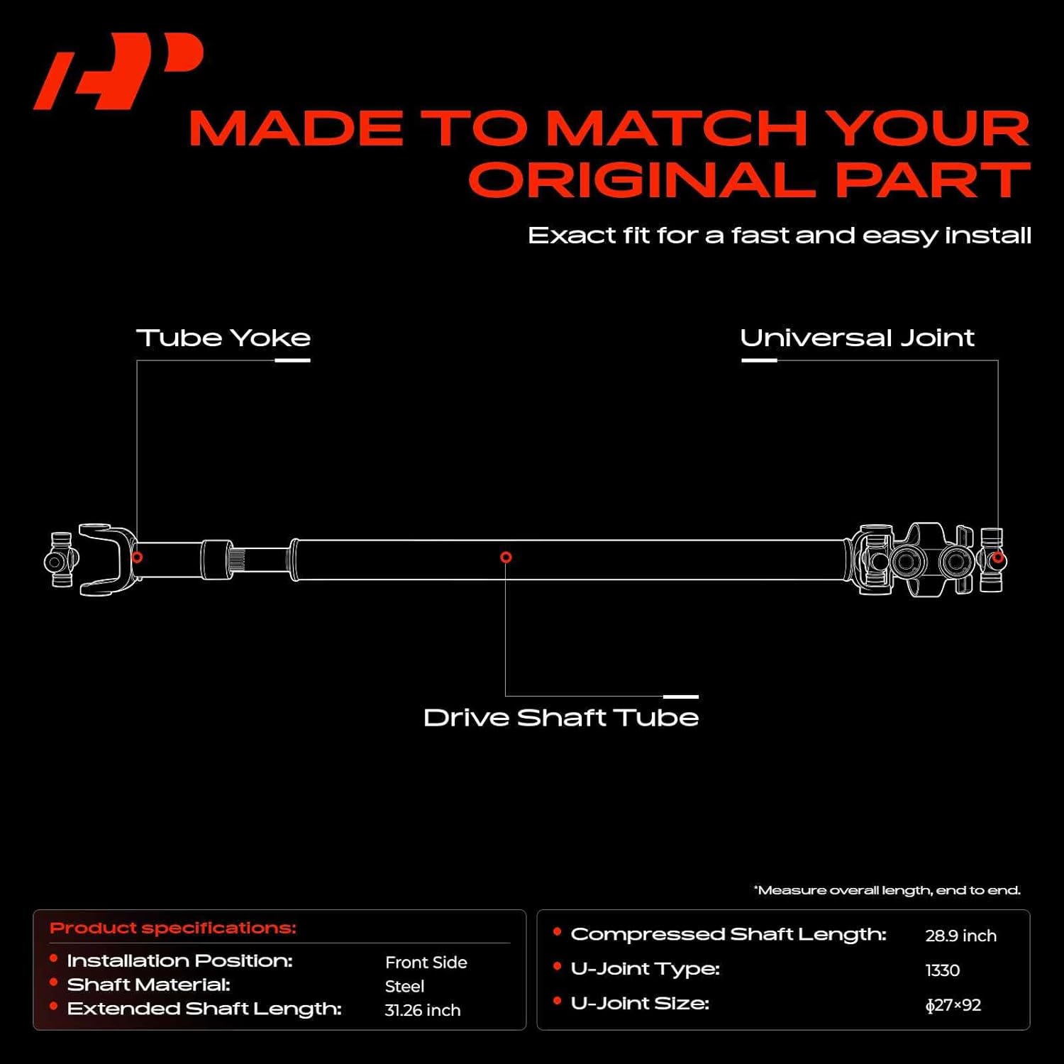 A-Premium Front Drive Shaft Prop Shaft Driveshaft Assembly Compatible with Dodge Ram 2500 Ram 3500 1996 1997 1998 1999 2000 2001 2002, 4WD 47RE Automatic Trans 241HD Transfer Case, Replace# 52099324AB