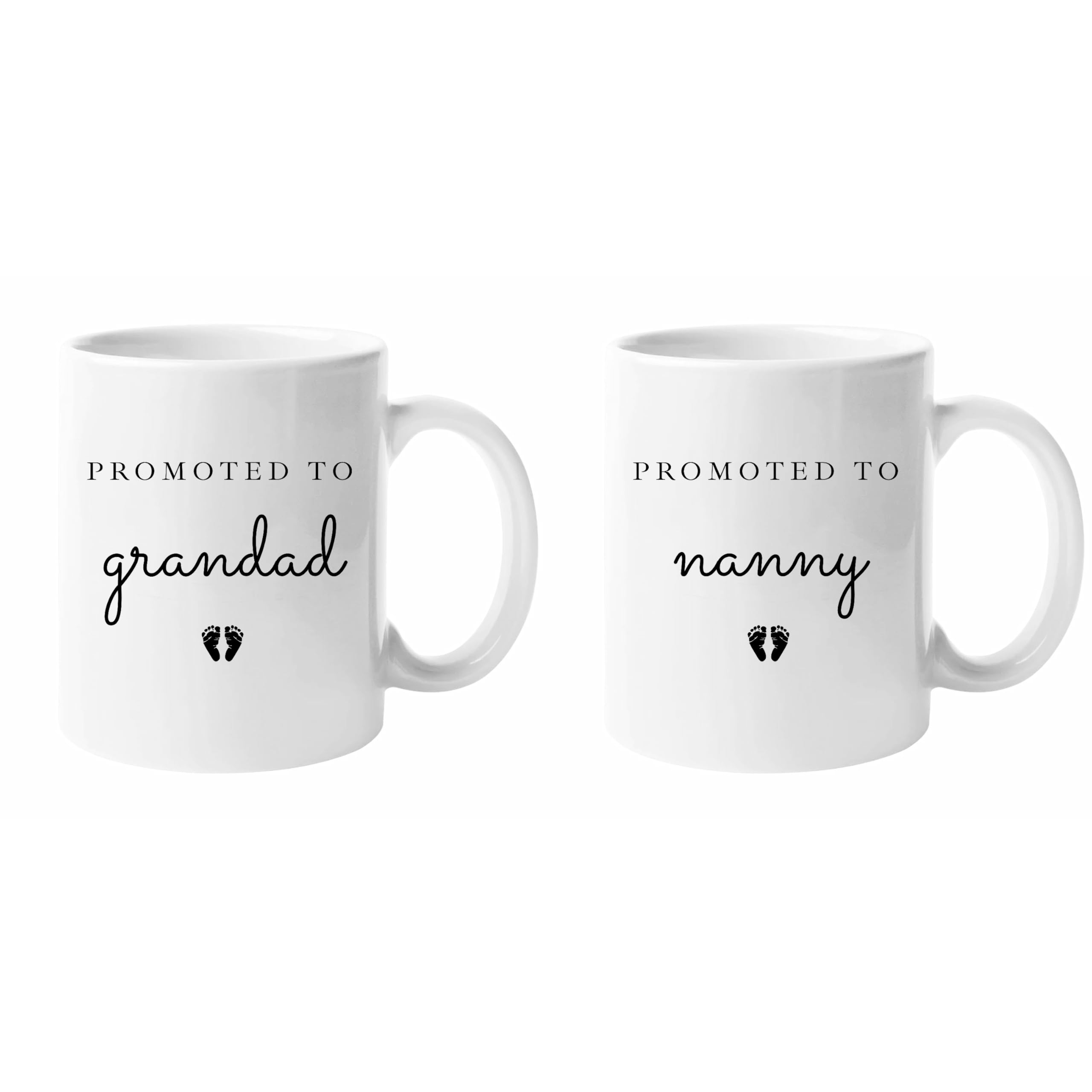 allaboutthebump Promoted to Grandad and Nanny Ceramic Mug Set, White, Glossy Finish, 325ml, Dishwasher Safe, Thoughtful Gift for New Grandparents (Nanny & Grandad (2 Mug Set))