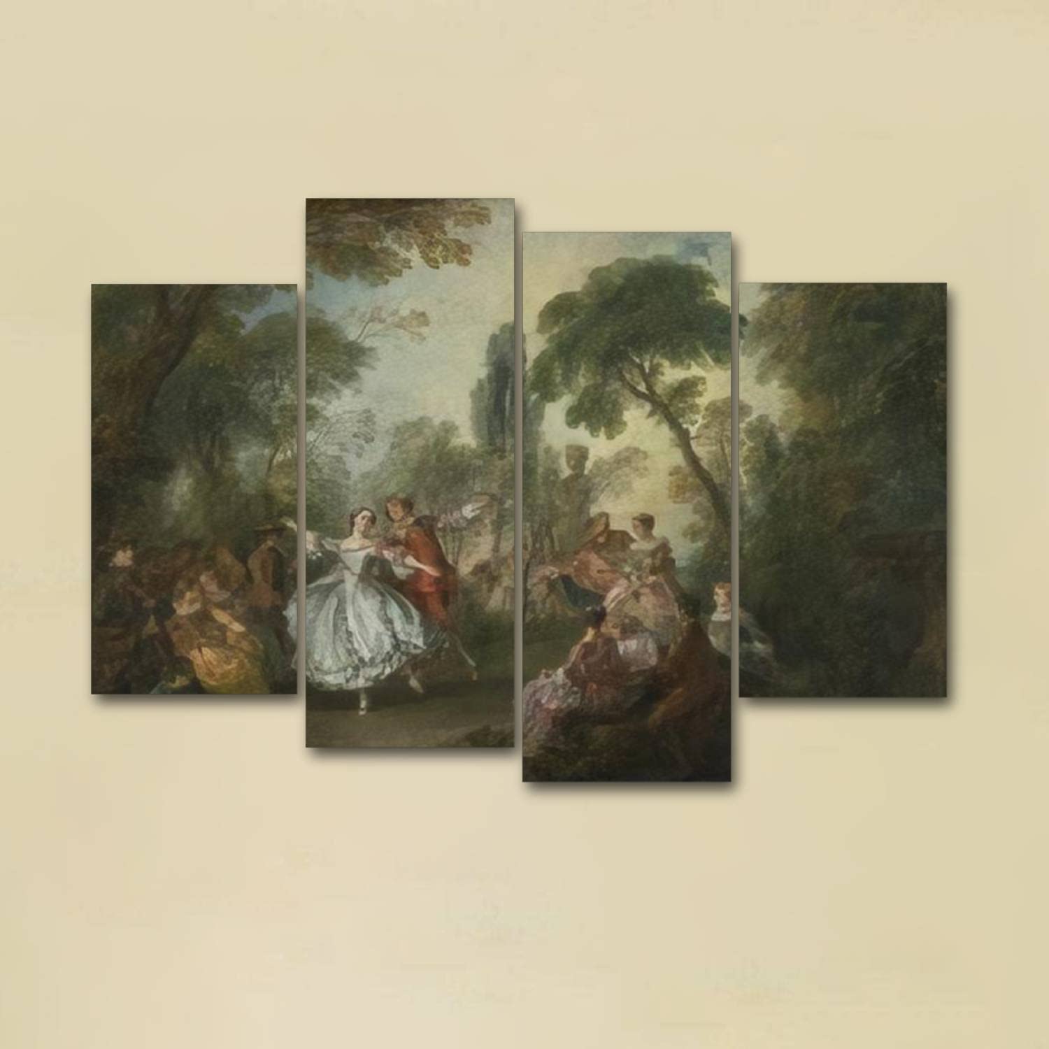 Canvas Print Artwork La Camargo Dancing by Nicolas Lancret 1730 French painting oil on Wall Art Pictures Framed Digital Print Abstract Painting Room Home Office Decor Ready to Hang - 4 Panel