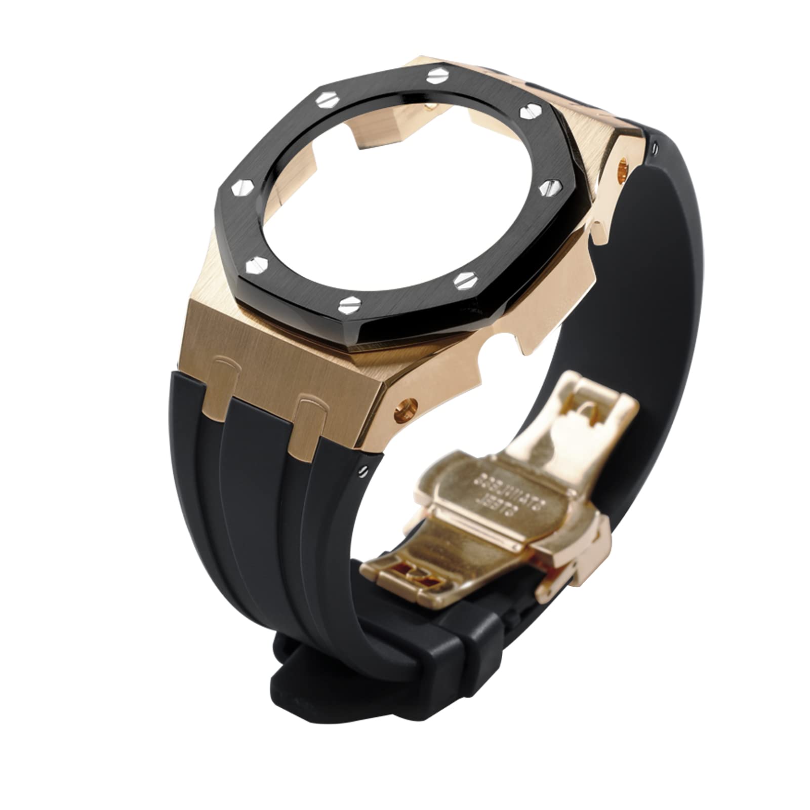 GA2100 Stainless Steel Watch Case with Metal Watchband and Rubber Strap Mod Kit - Compatible with GA-2100/GA-2110/GA-B2100 Series - Watch Part Replacement