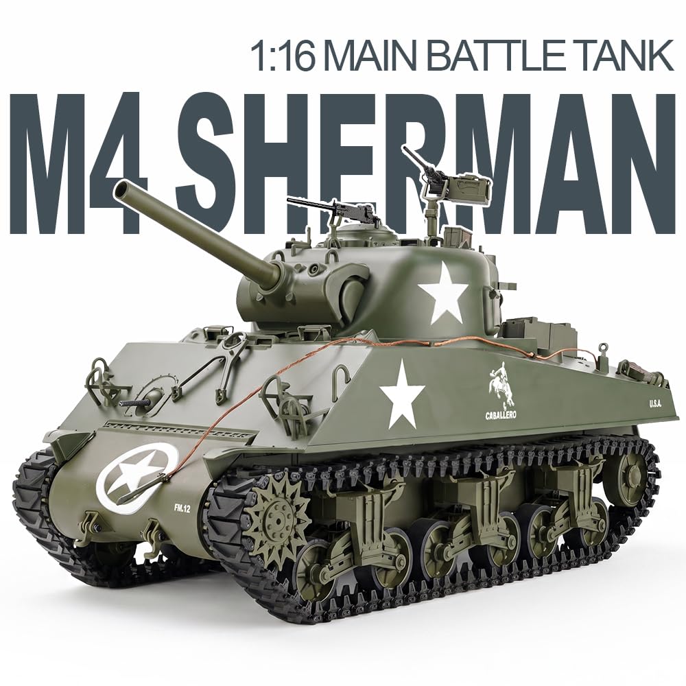 Tanque teledirigido 1:16 modelo M4A3 Sherman, tanque teledirigido de metal con control proporcional de 2,4 GHz, versión histórica temprana, modelo de colección para adultos y jóvenes a partir