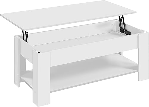 Miniatura 16 de Topeakmart Mesa auxiliar elevable con compartimento oculto y estante de almacenamiento, mesa de comedor ajustable para sala de estar, marrón Marrón