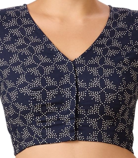 Image of Studio Shringaar Women Cotton Half Sleeve Printed Stretchable(Smocked)Readymade Saree Blouse
