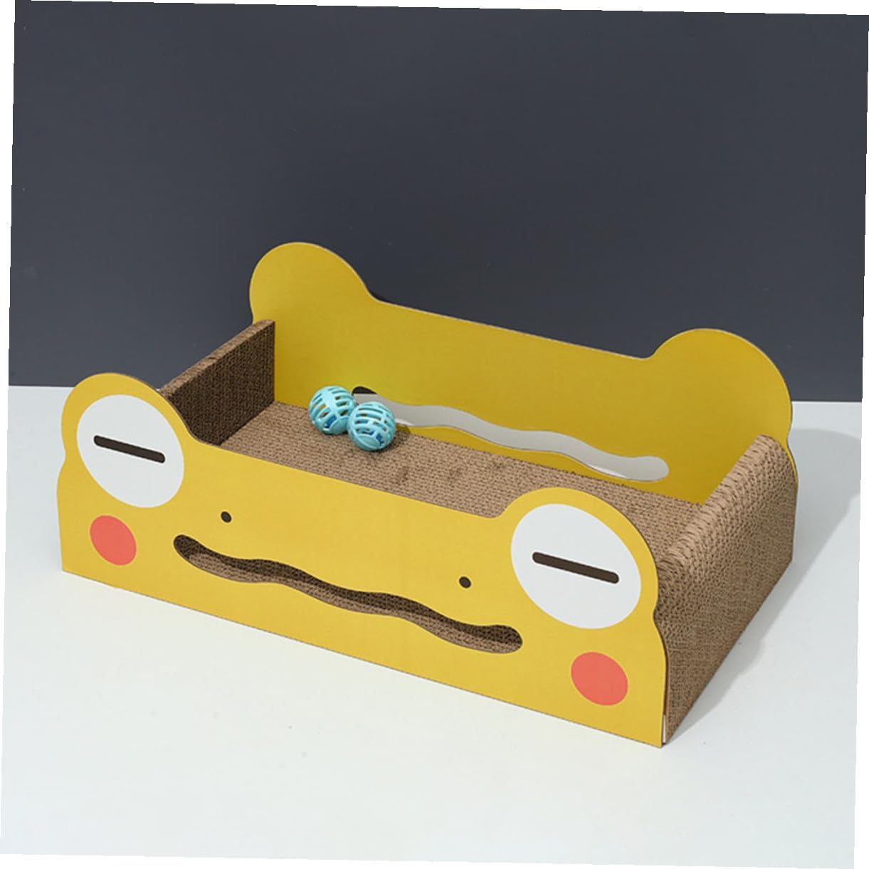 YARNOW Cartoon Big-Eyed Frog Cat Scratcher Pad with Large Space Corrugated Cardboard Cat House Small Size Pet Pad