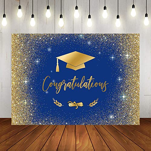 Fondo fotográfico para graduación azul y dorado 7x5ft miniatura 6