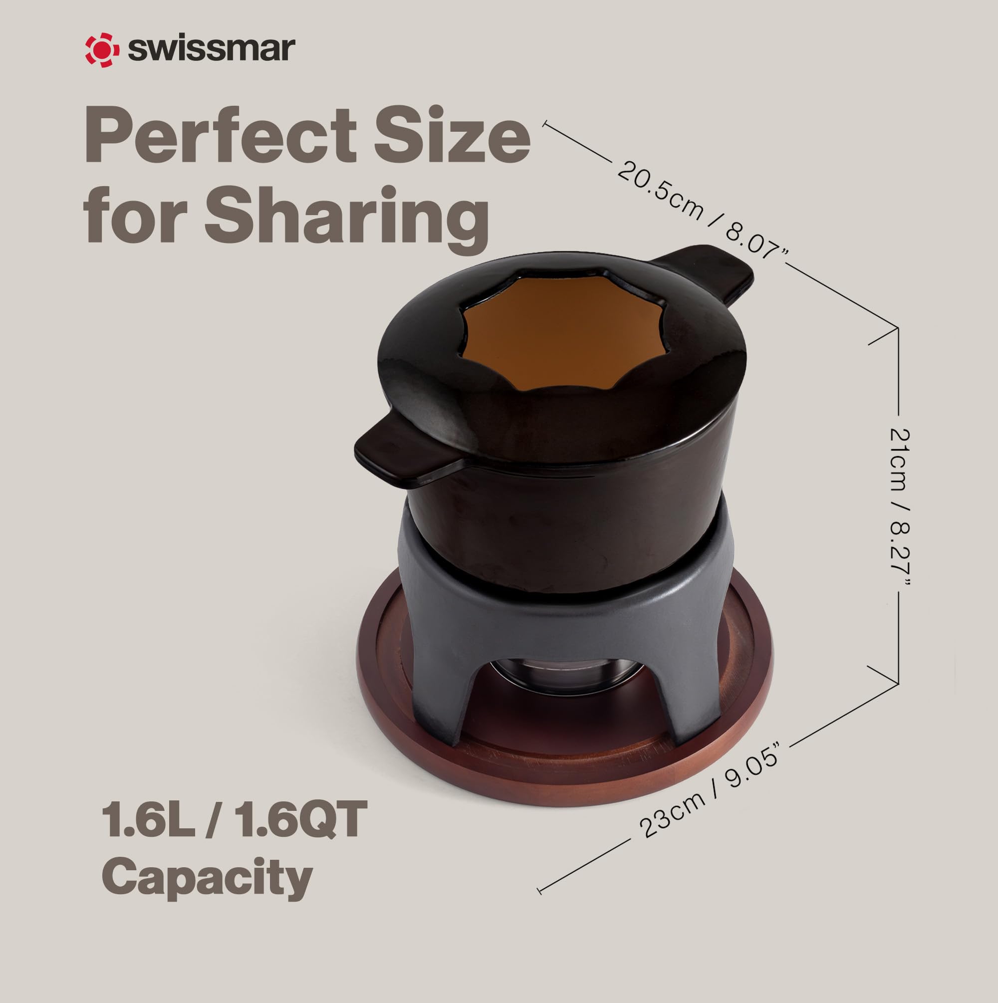 Swissmar Sierra F66708 Service à fondue 11 pièces en fonte/acier inoxydable Noir métallisé 1,6 l