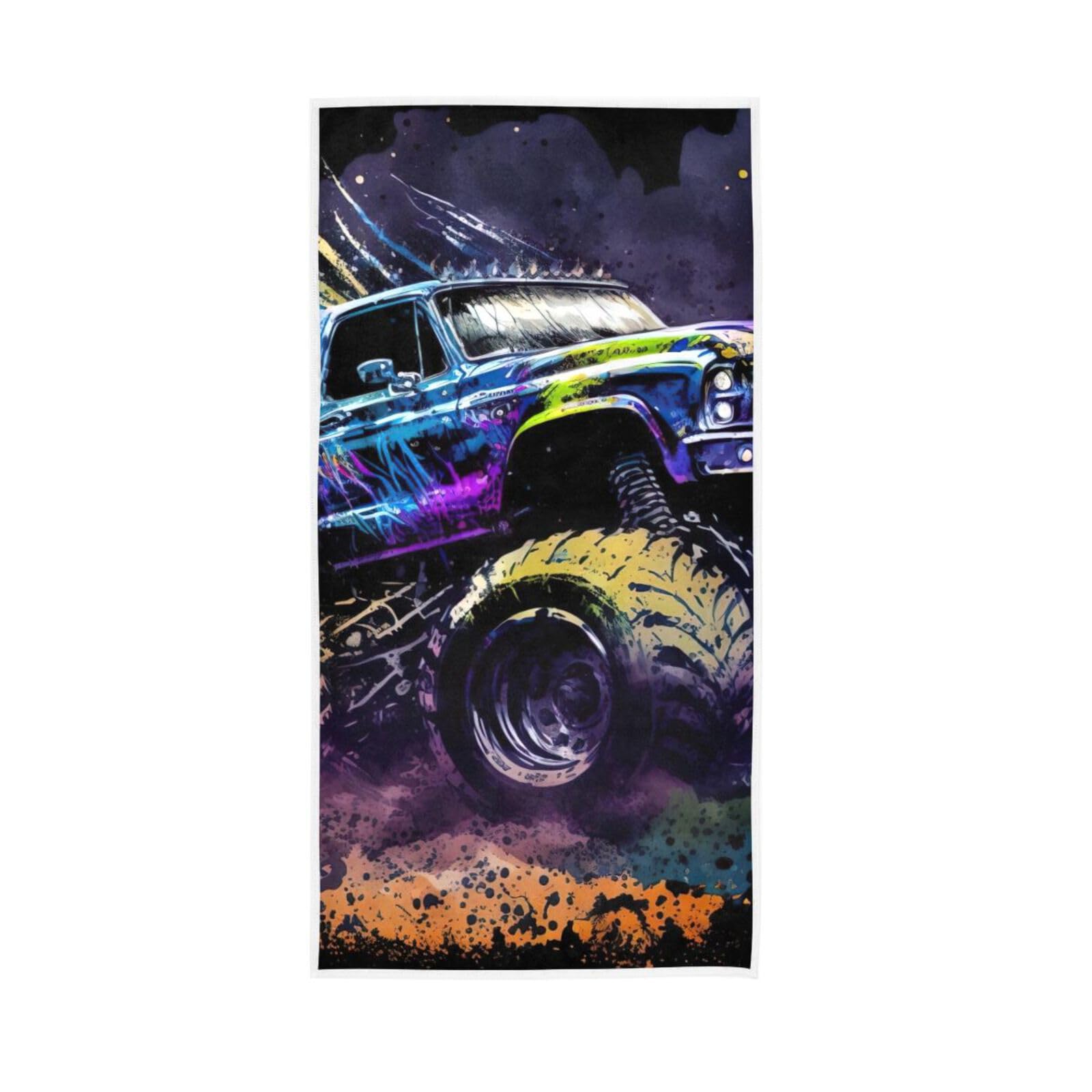 LSRCPD Cool Big Truck Kitchen Hand Towel Absorbent, 15 x 30 Inches Soft Hand Towel, Printed Hand Towels