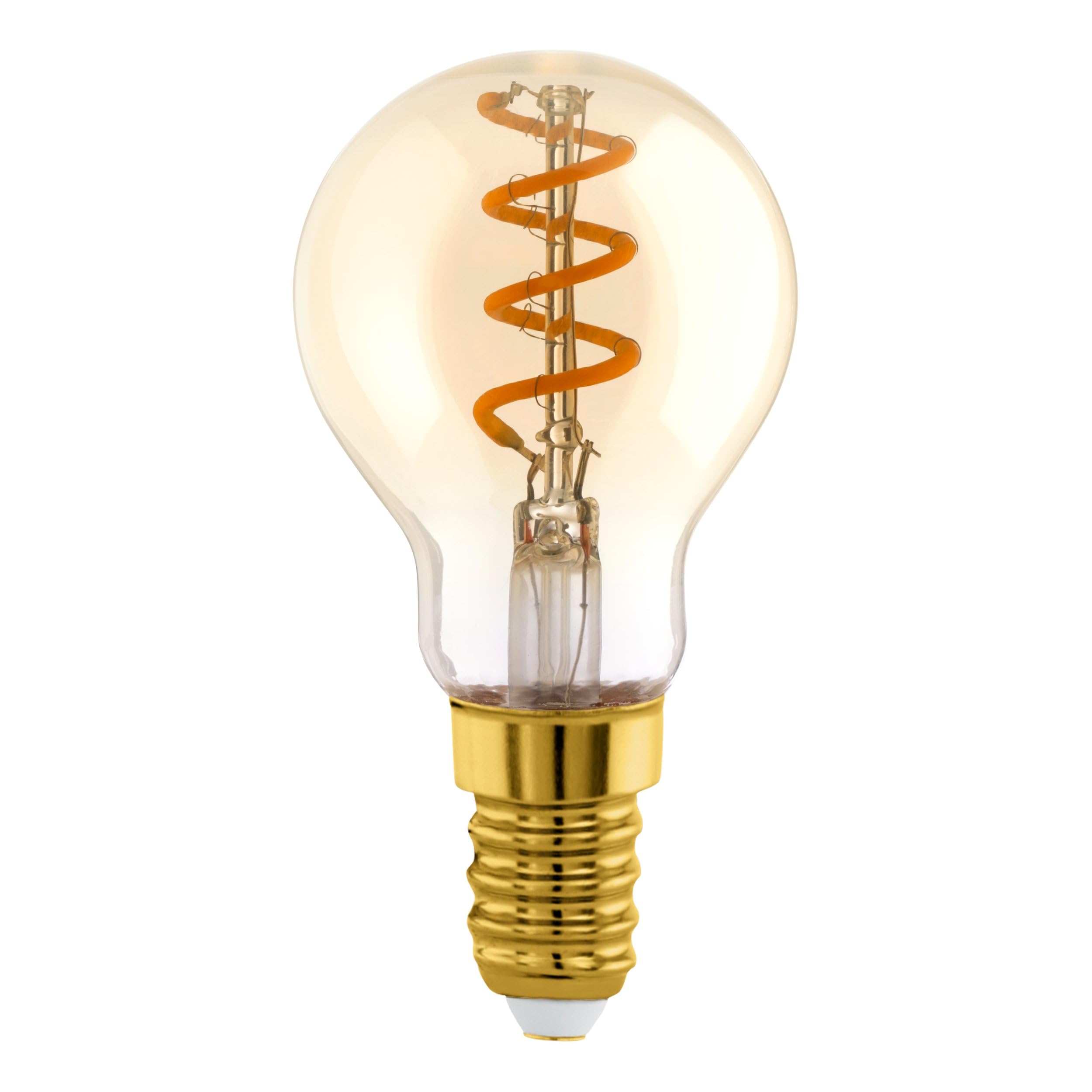Eglo Dimmable E14 LED, amber vintage spiral filament light bulb, Edison lamp for retro lighting, 4 watt (equivalent to 15 watt), 145 lumen, warm white glow, 2000 Kelvin, P45, Ø 1.8"