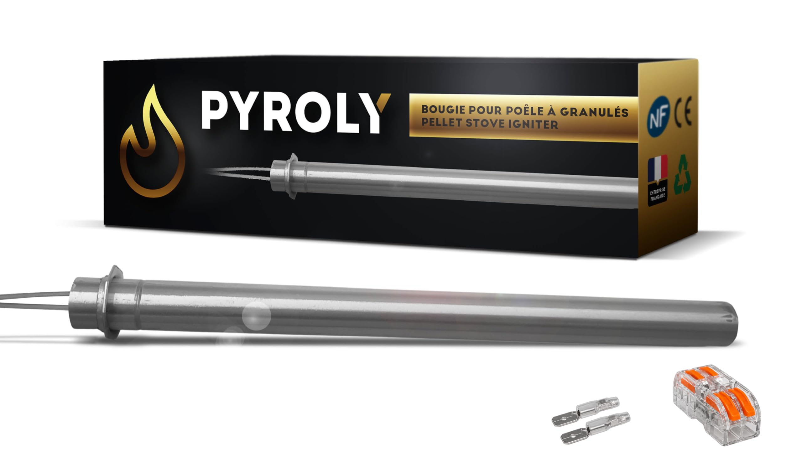 Bujía para estufa de pellets compatible PALAZZETTI/MCZ/SUPRA/JOTUL (170/160 mm, Ø12,5 mm, 350 W, brida) de alta calidad con conectores