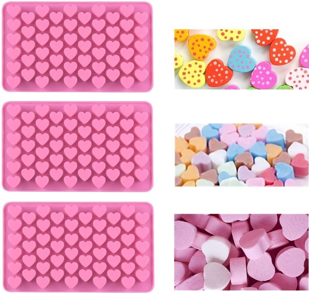 3 Pack Silicone Candy Mold, 55 Mini Heart Shape Cavity, Nonstick Gummy Mold Ice Cube Tray Jell-o Chocolate Mold