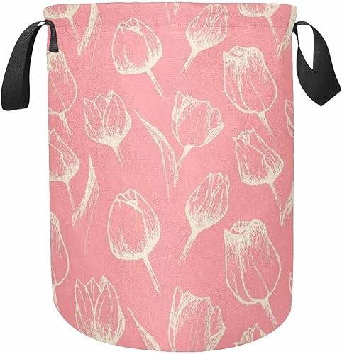 InterestPrint Pink Pattern Freestanding Laundry Basket Lightweight for Dorm and Family Collapsible Large Clothes Hamper Storage 16x20 inch