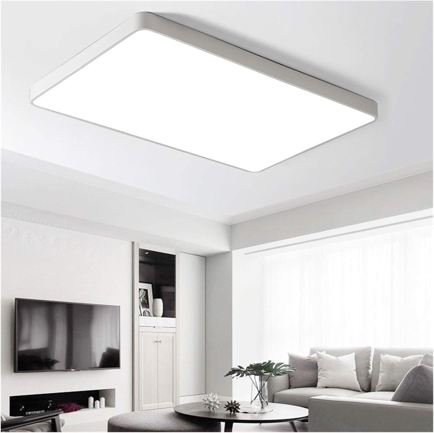 Lampa Sufitowa Led, Nowoczesny Panel Lampy Sufitowej Led Lampa Sufitowa Led Do Salonu Sypialnia Kuchnia Korytarz Balkon Osadzony, White, 90x60cm Tricolor