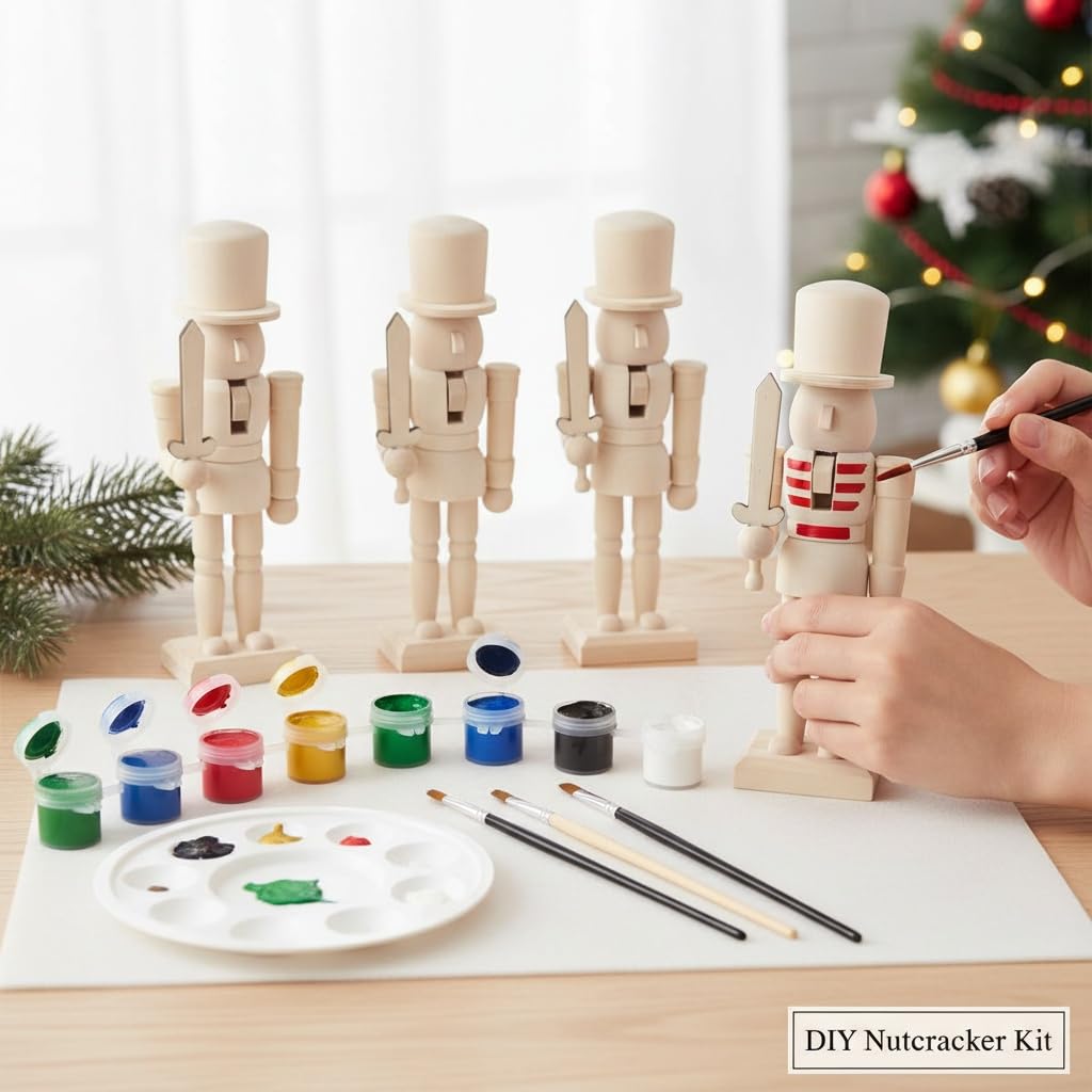Veemoon Weihnachten Holz Unlackiert Mini Holzfiguren DIY Blank Unlackiert Nussknacker Marionette Walnuss Soldat Ornament Dekoration