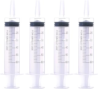 60ml/4 Pack Syringes sterile for Liquid,Feeding Pets,Essential Oil,Large Plastic Syringe for Scientific Labs Measuring Syringe Tools Dispensing Multiple Uses