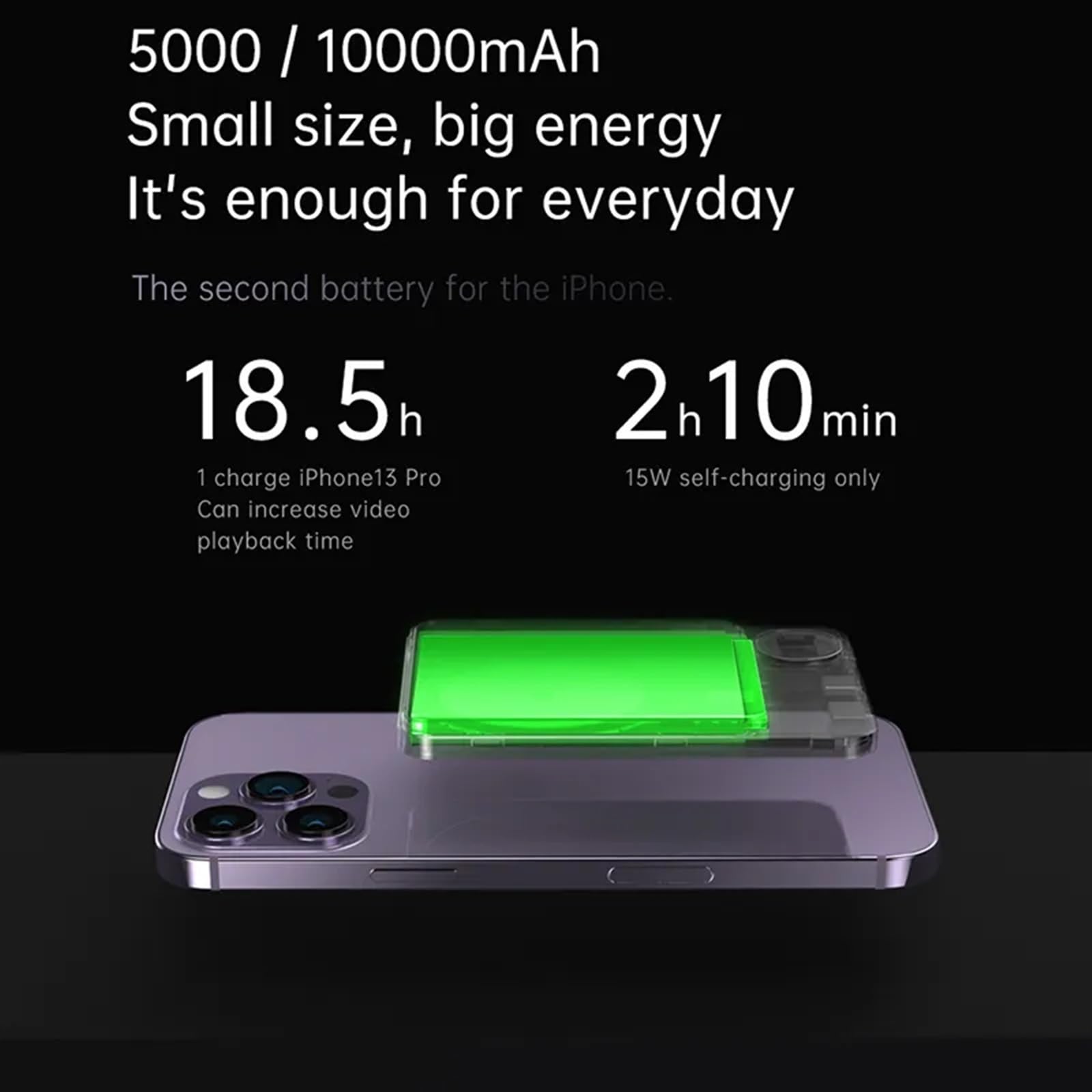 Powerbank Magnétique en Alliage 10000mAh, Chargeur Rapide sans Fil, Batterie Auxiliaire Externe Portable (Size : 10000mAh, Color : Grey)