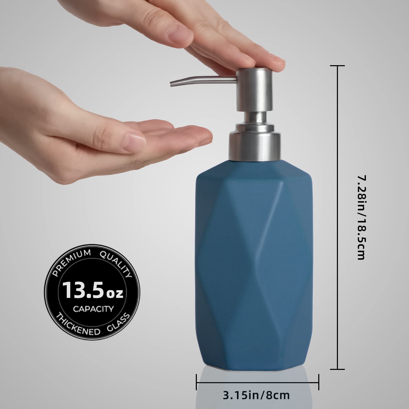 Keramik-Seifenspender Mit Edelstahl-Pumpe | 383 Ml, Rautenförmig, Für Bad & Küche