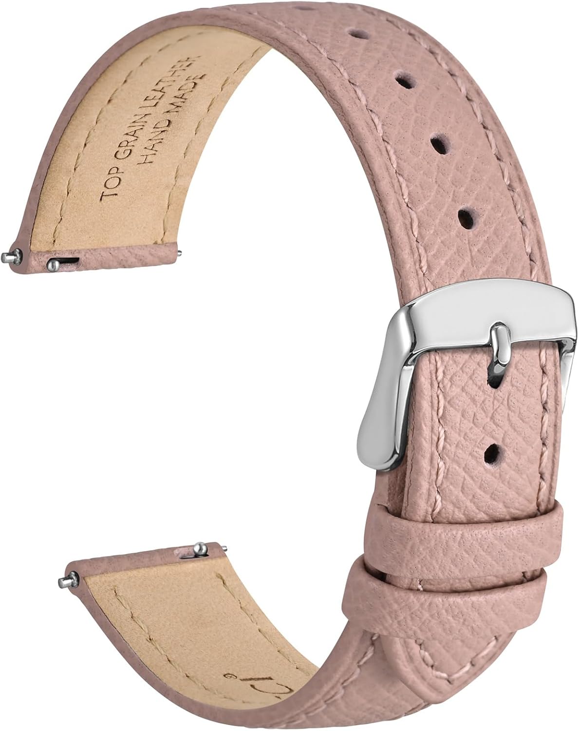 WOCCI 12mm Grace Watch Band for Ladies, Top Grain Leather, Quick Release Replacement Strap with Silver Buckle (Retro Pink)