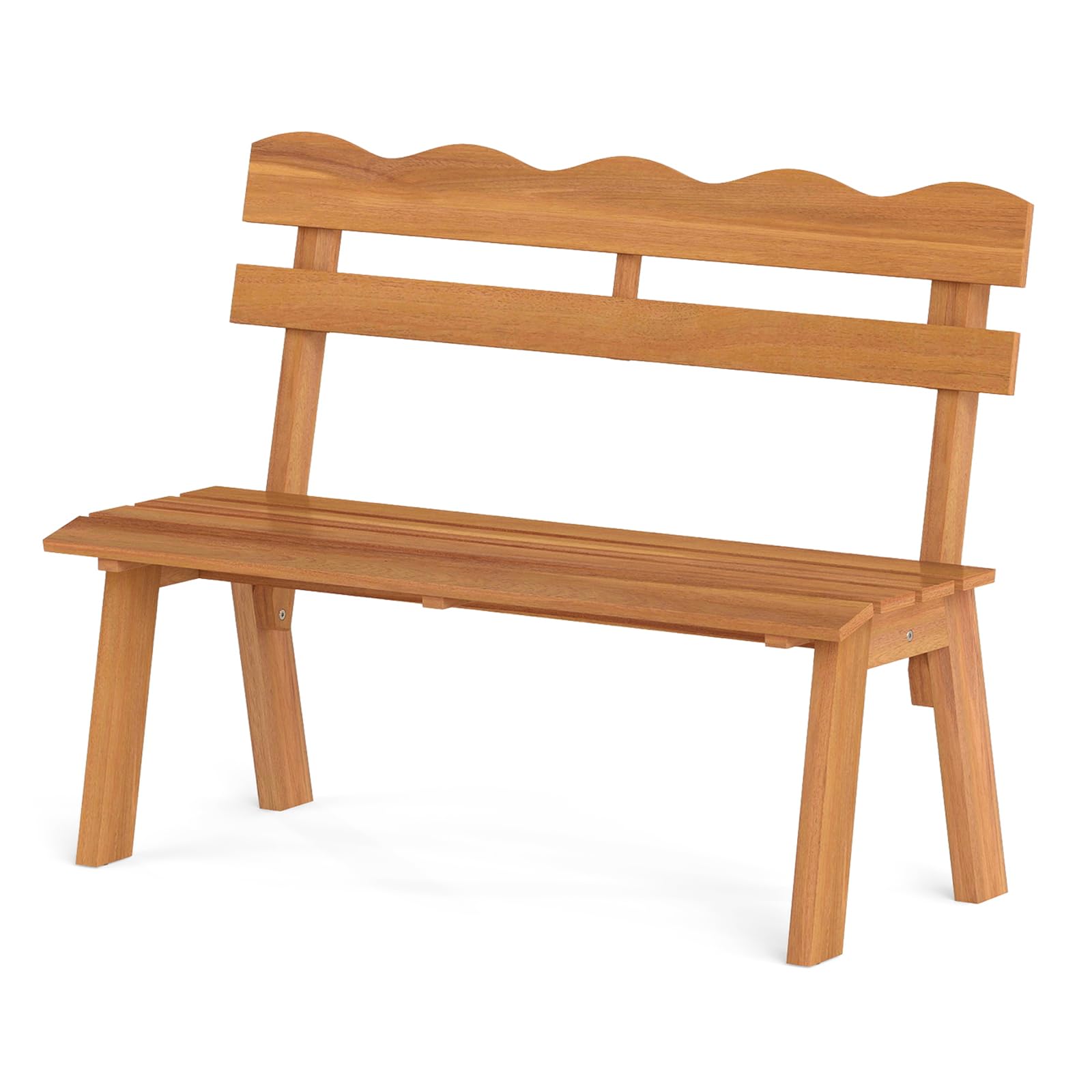 DREAMADE Gartenbank aus Akazienholz, Outdoor Sitzbank für 2 Personen mit ergonomischer Rückenlehne & Latten-Sitz, Parkbank bis zu 360 kg belastbar, Holzbank für Terrasse, Veranda & Balkon, Natur