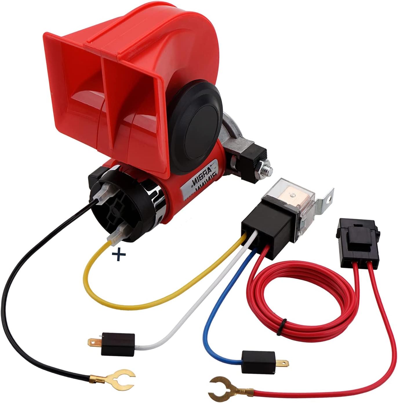 Car Air Horn 12V with Compressor and Relay, Compact Auto Horn Nautilus Super Loud Horn Kit for Truck Car Motorcycle(12V Red)