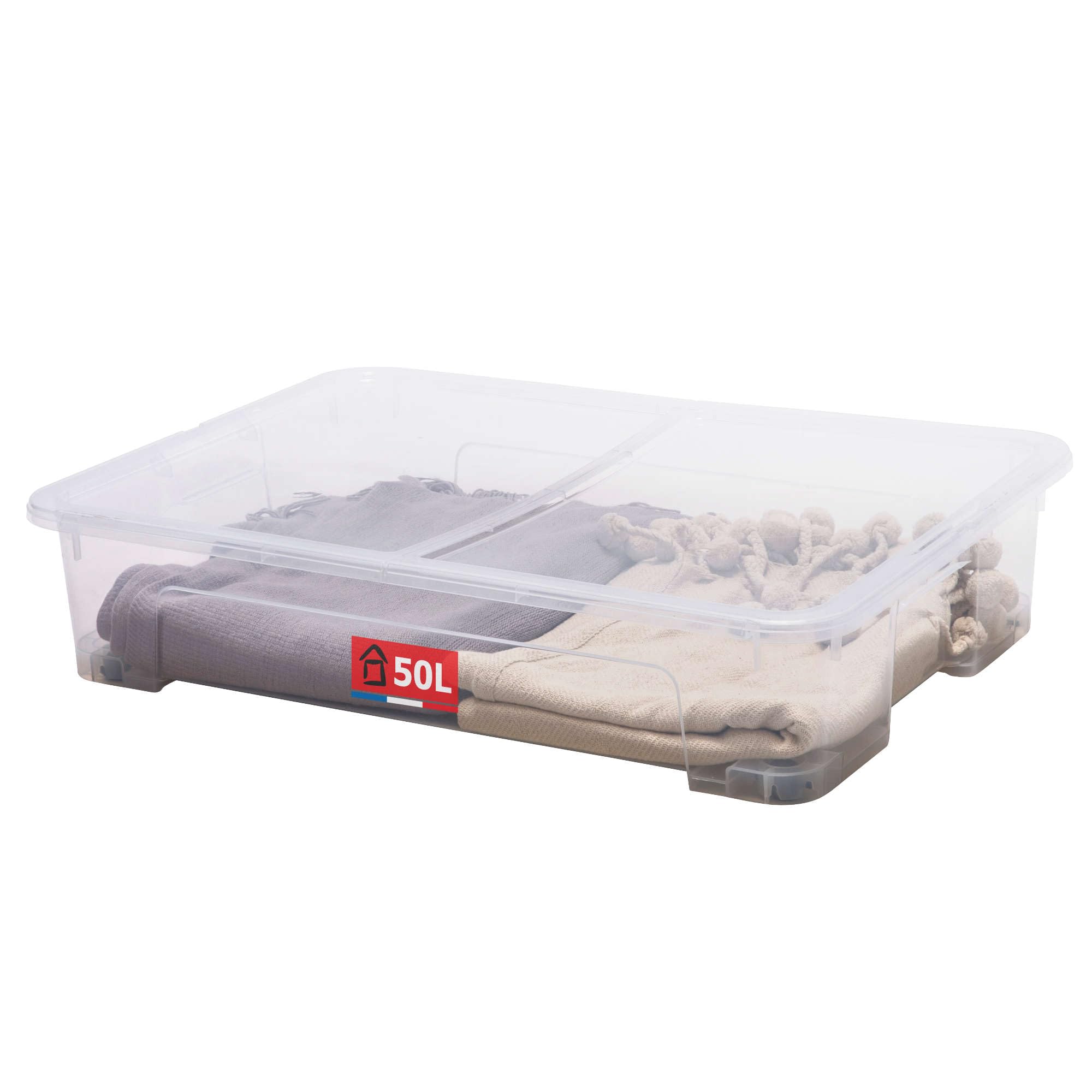Sundis View Box Storage Box with Wheels 50L Clear Plastic with Lid Stackable Stackable Under Bed Storage Box