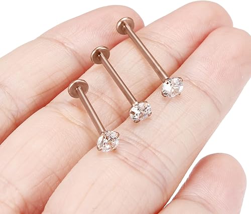 Miniatura 6 de Kridzisw - Piercing para lengua, acero inoxidable 316L, 0.56oz, circonita cúbica transparente, 0.157in, incrustada, 0.551in a 0.748in, longitud de