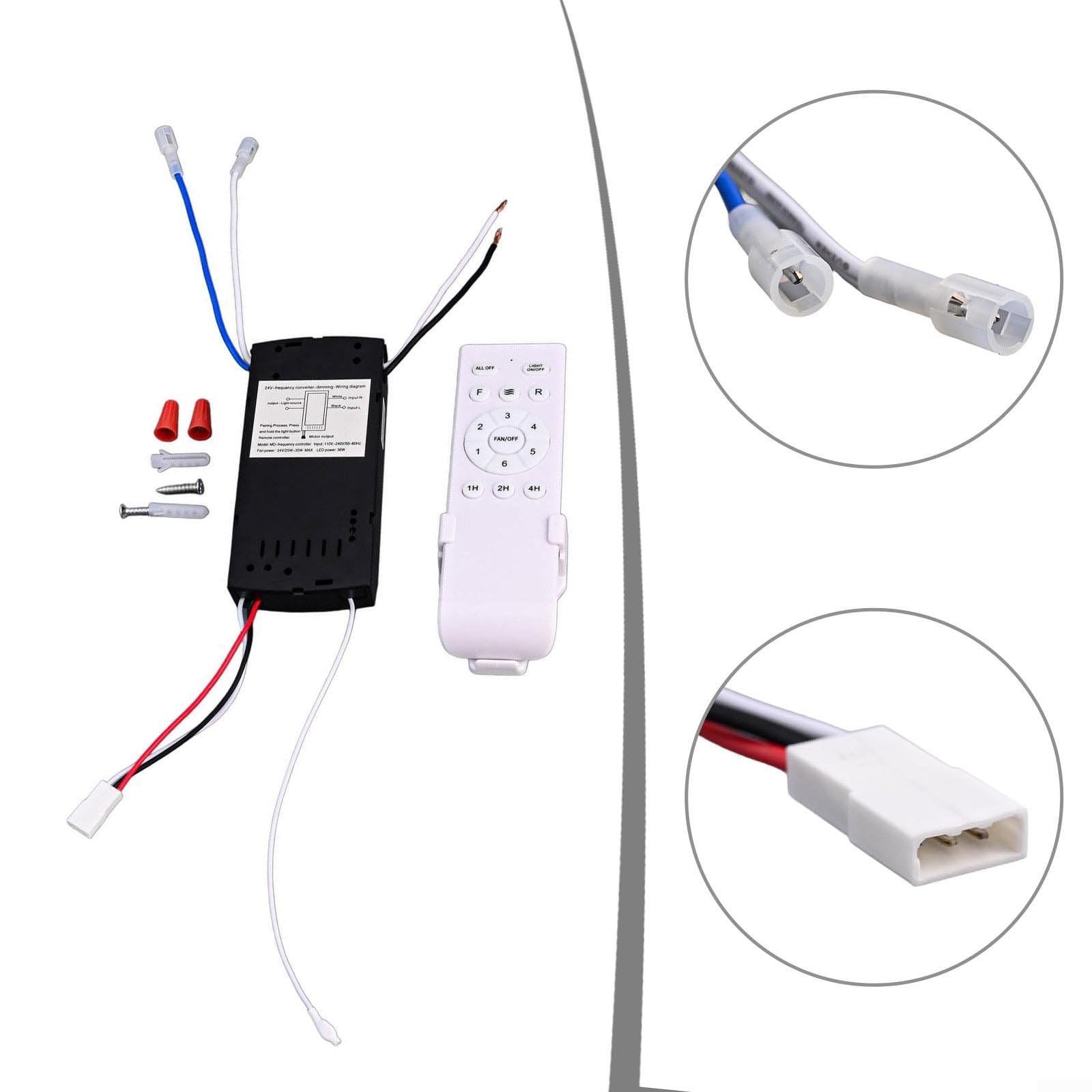 Kit de control remoto de ventilador de techo de conversión de frecuencia con 1-6 ajustes, rango de 30 m, entrada de 90-265 V, carcasa de PC, ventiladores de techo AC (negro/blanco) (versión