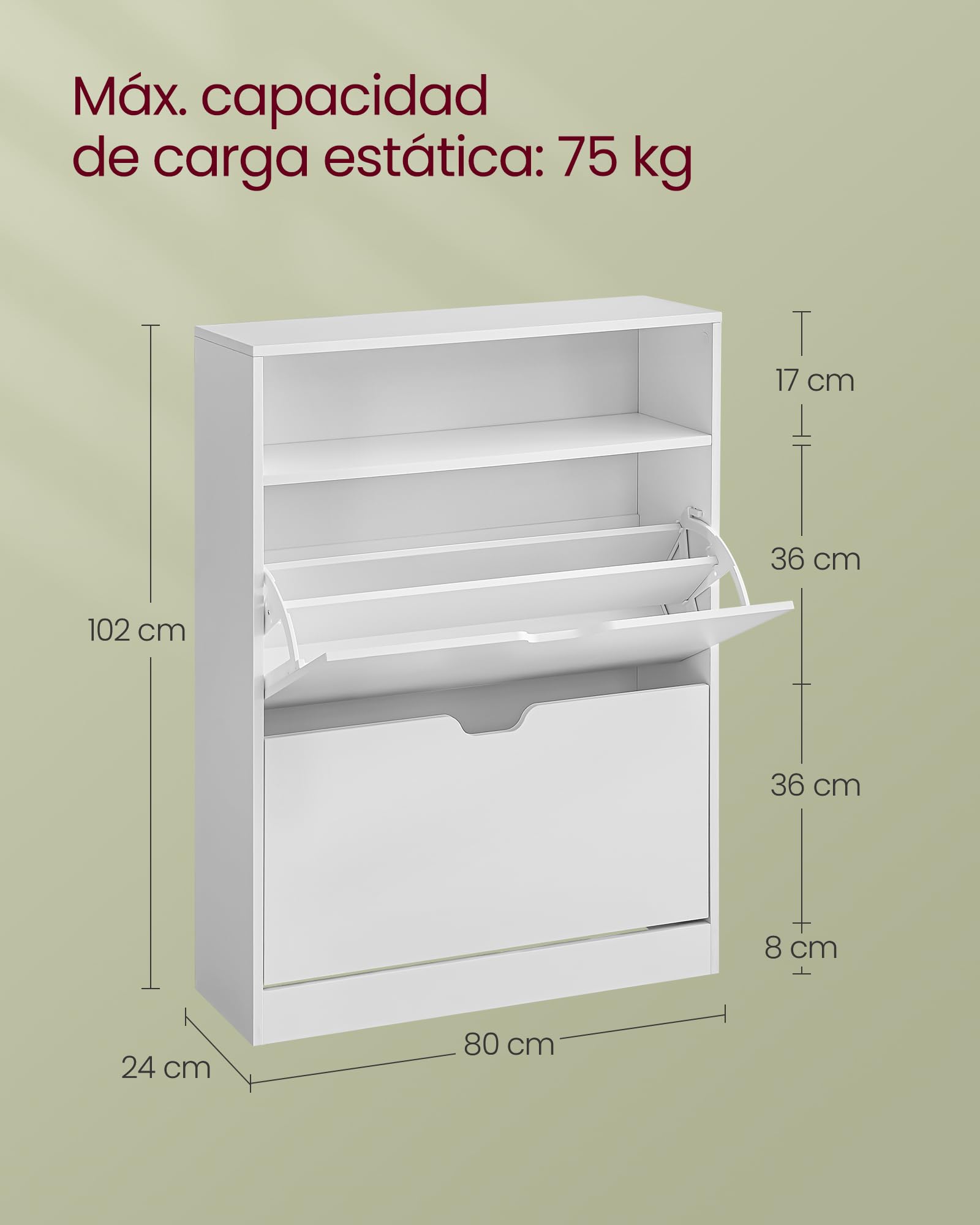 VASAGLE Zapatero 2 Compartimientos, Zapatero con Puerta Abatible, Organizador de Zapatos, Estante, División Ajustable, 11-16 Pares de Zapatos, Pasillo, 24 x 80 x 102 cm, Blanco Nube LBC048W01