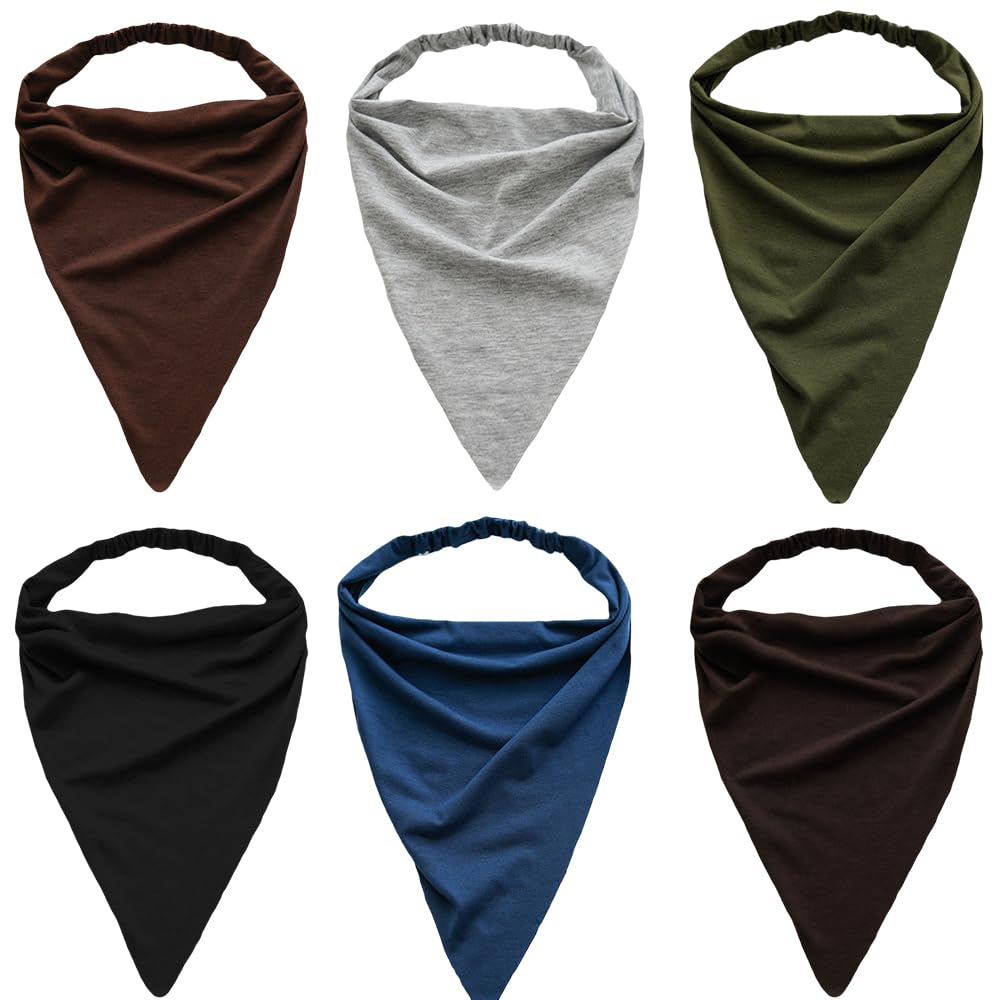 DINPREY 6 Pcs Large Hair Scarf Bandanas Headbands for Women Scarf Long Head Coverings Boho Headbands with Clips for Women Girls (black,blue,green,grey,brown,coffee)