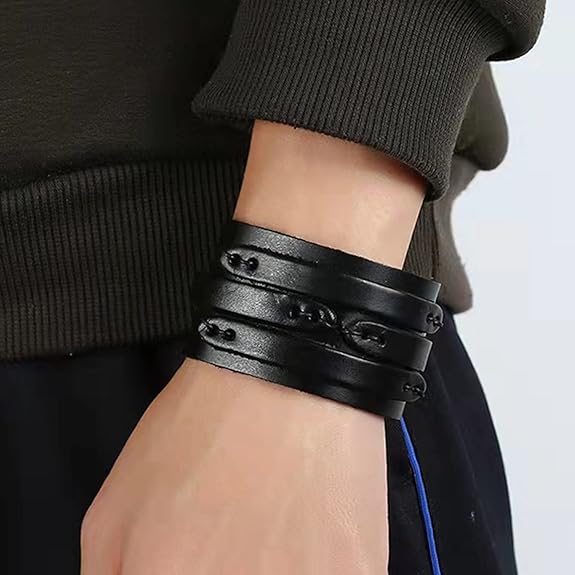 Leather Cuff Bracelet with Metal Studs