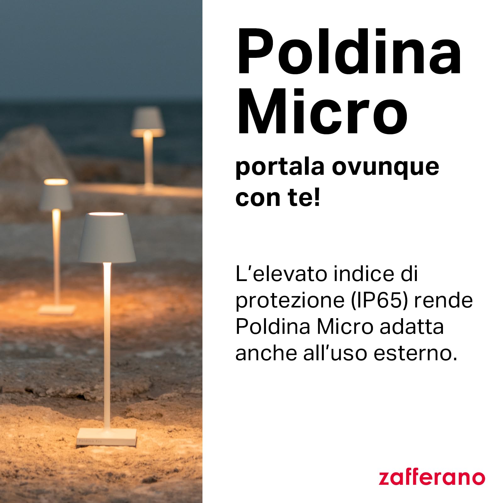 Zafferano, Poldina Micro, Lampada da Tavolo Ricaricabile e Senza Fili con Controllo Touch, Adatta per Salotto ed Esterni, Dimmer, 2200-3000 K, Altezza 27,5 cm, Colore Salvia