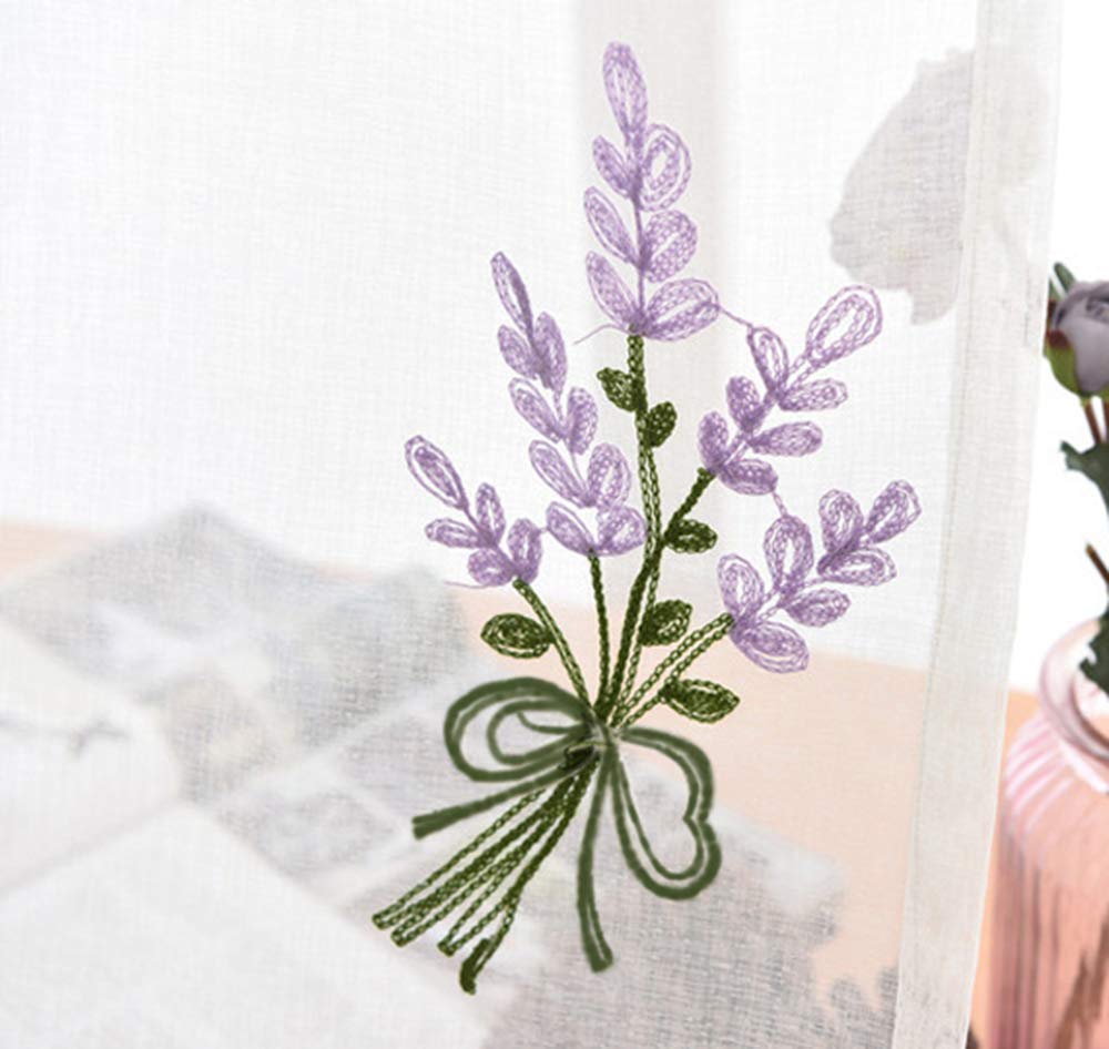 Amazon｜素朴な刺繍レースカーテン パープルラベンダー花柄 薄手 光