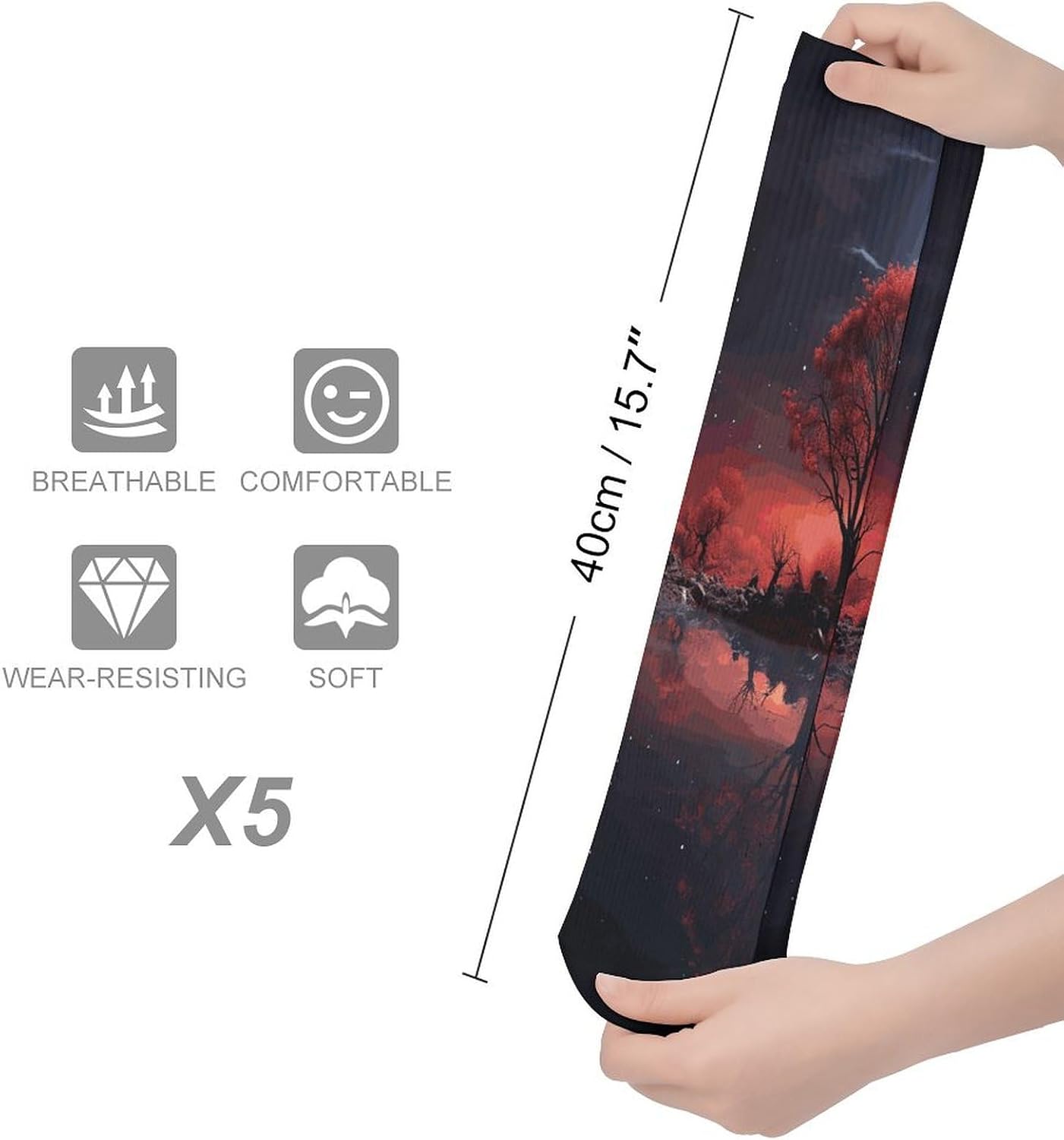 Red Tree Lake Moon Knee High Socks Cozy Knee High Socks Soft Mid-Length Sock for All Seasons Daily Wear Adult