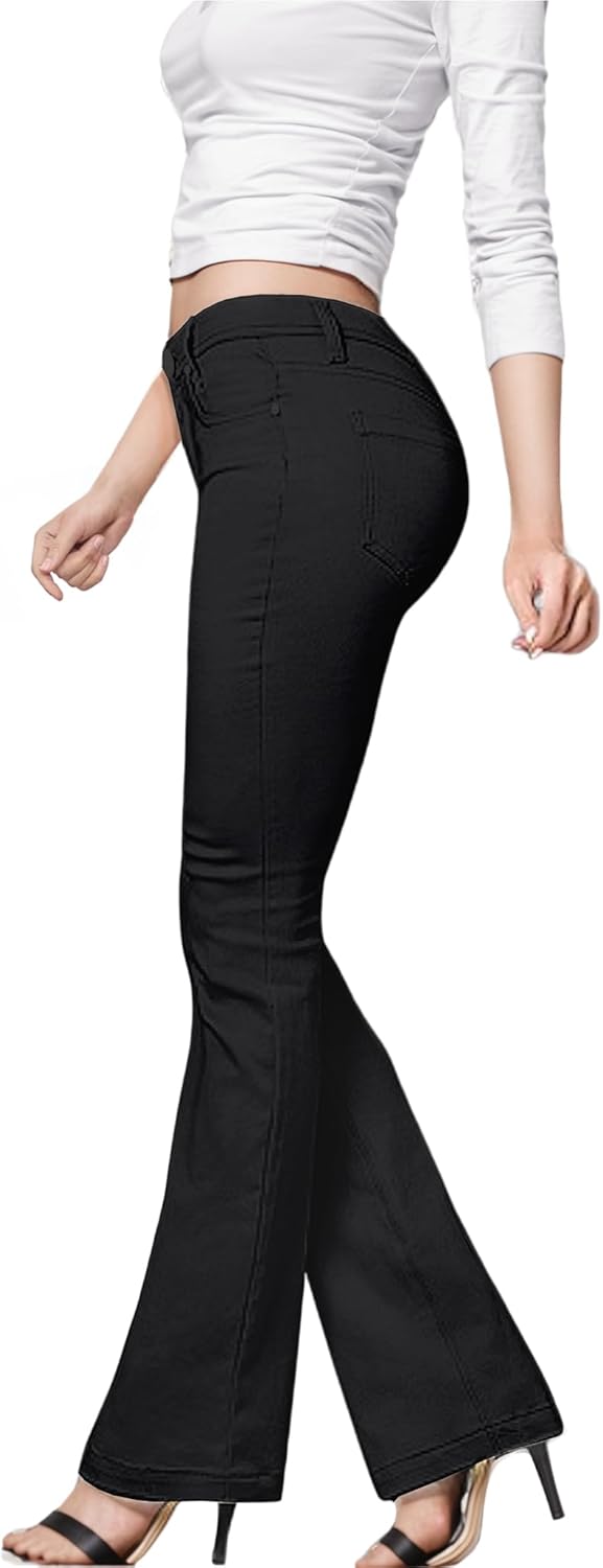 Hybrid & Company Womens Hyper Ultra Stretch Comfy Boot Cut Leg Flare Work Casual Pants Medium Short Black