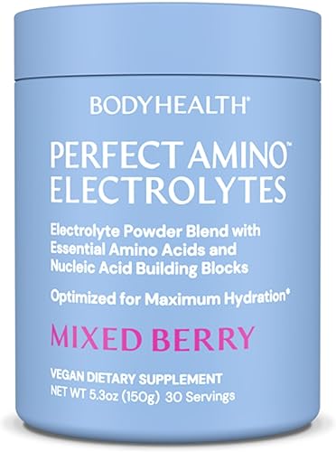 BodyHealth PerfectAmino - Electrolitos en polvo sin azúcar, mezcla de electrolitos para ayunas Keto sin azúcar, polvo de hidratación con
