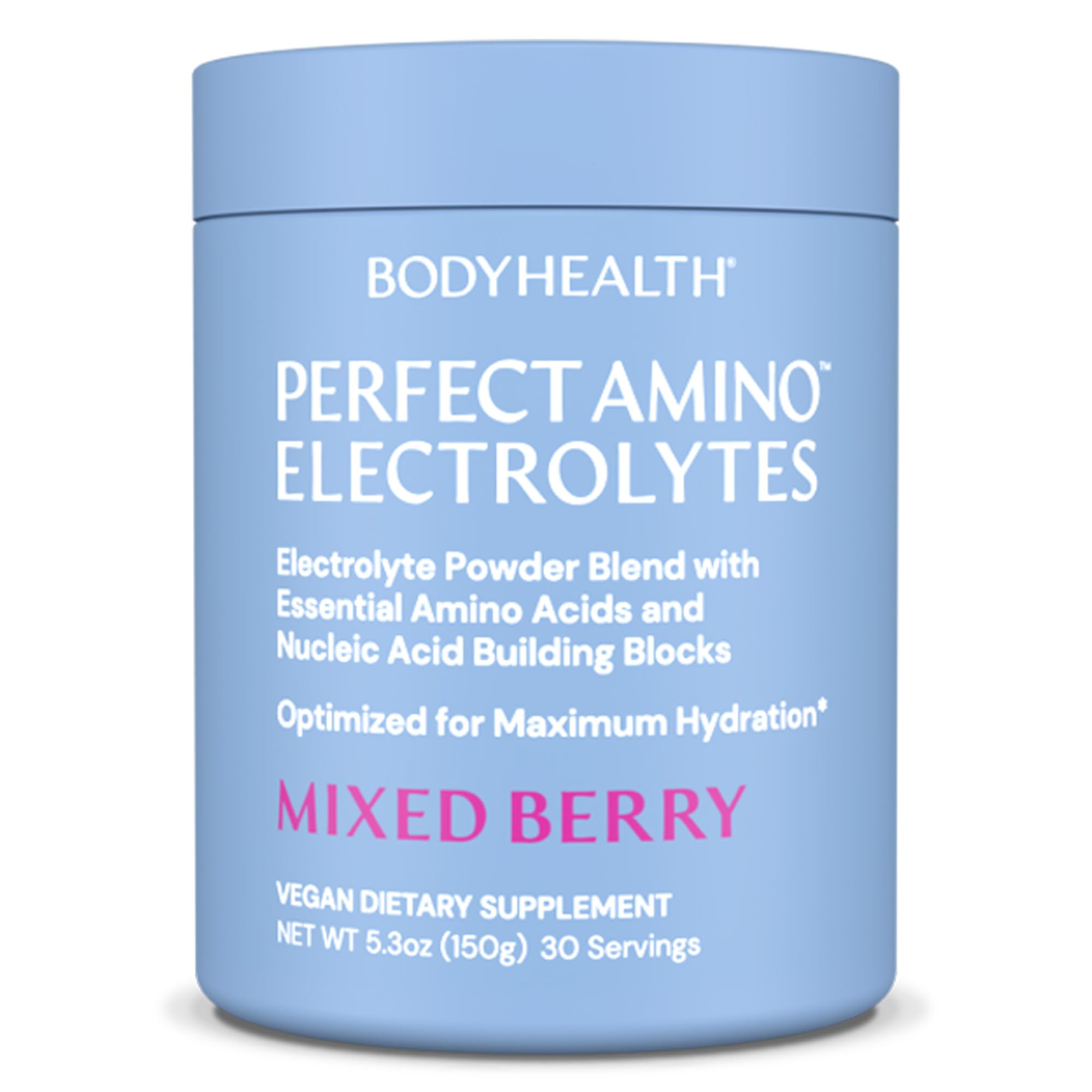 BodyHealth PerfectAmino - Polvo de electrolitos sin azúcar, bebida de electrolitos en ayunas cetogénica sin azúcar, polvo de hidratación con oligoelementos - Frutos rojos - 30 porciones