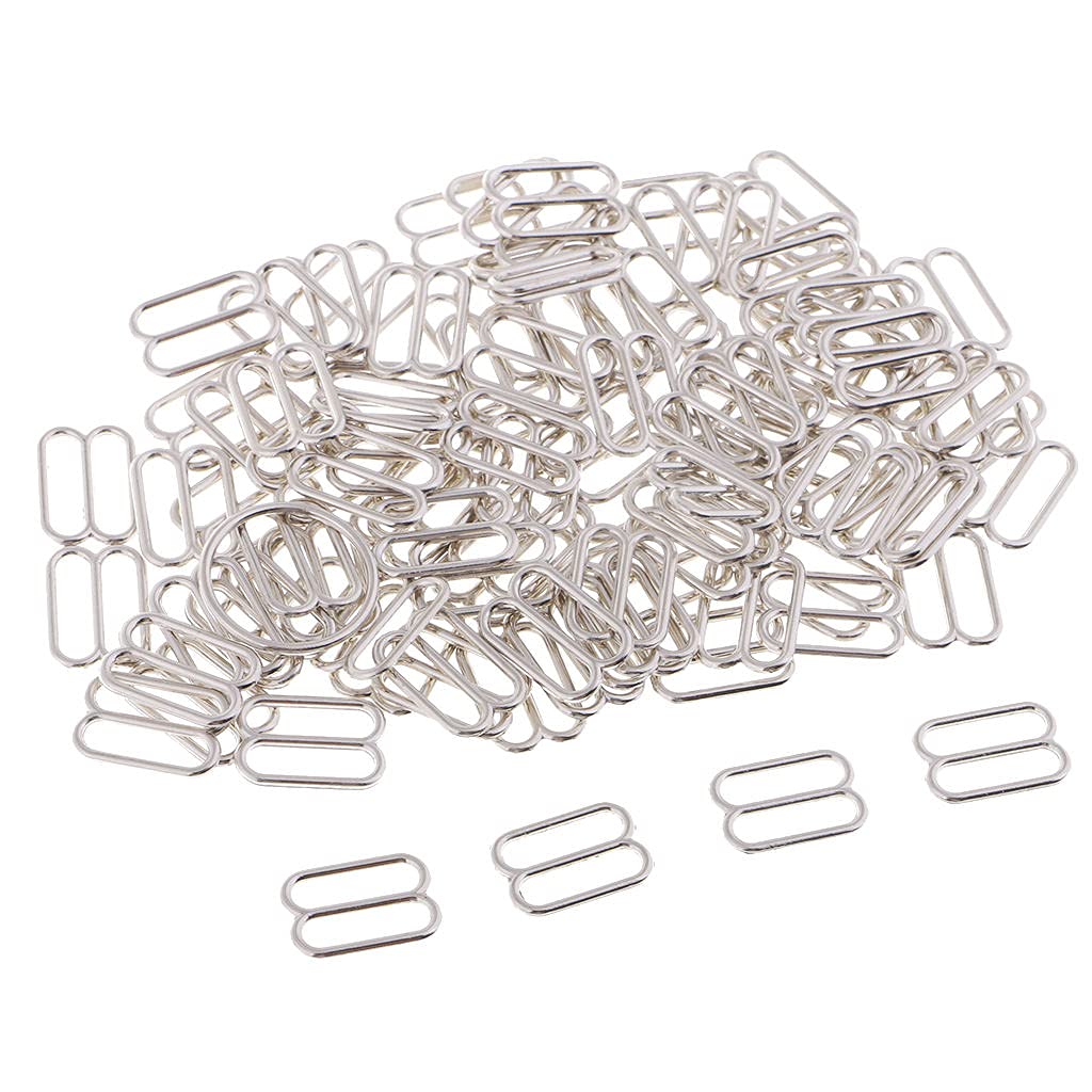 chiwanji 100Pcs Silver Metal Bra Strap Adjuster Slider 8 Hook Sewing, Silver, 12mm