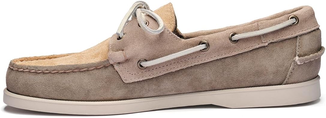 Sebago Mens Portland Jib Boat Shoes - Handsewn Suede Moccasins with Leather Sock Lining and Non-Marking, Non-Slip Siped Rubber Soles