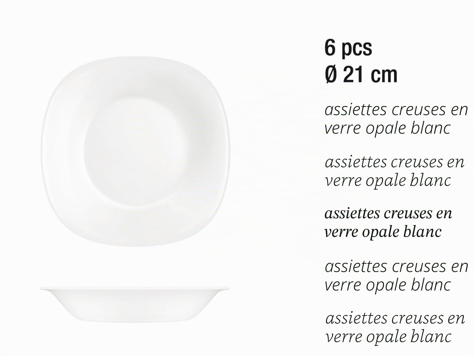 H&H - Service de vaisselle 18 pièces, Black&White, Décorations de Table, Service pour 6 Personnes, Verre Opale Trempé, Carré, Couleur Blanc et Noir, Moderne