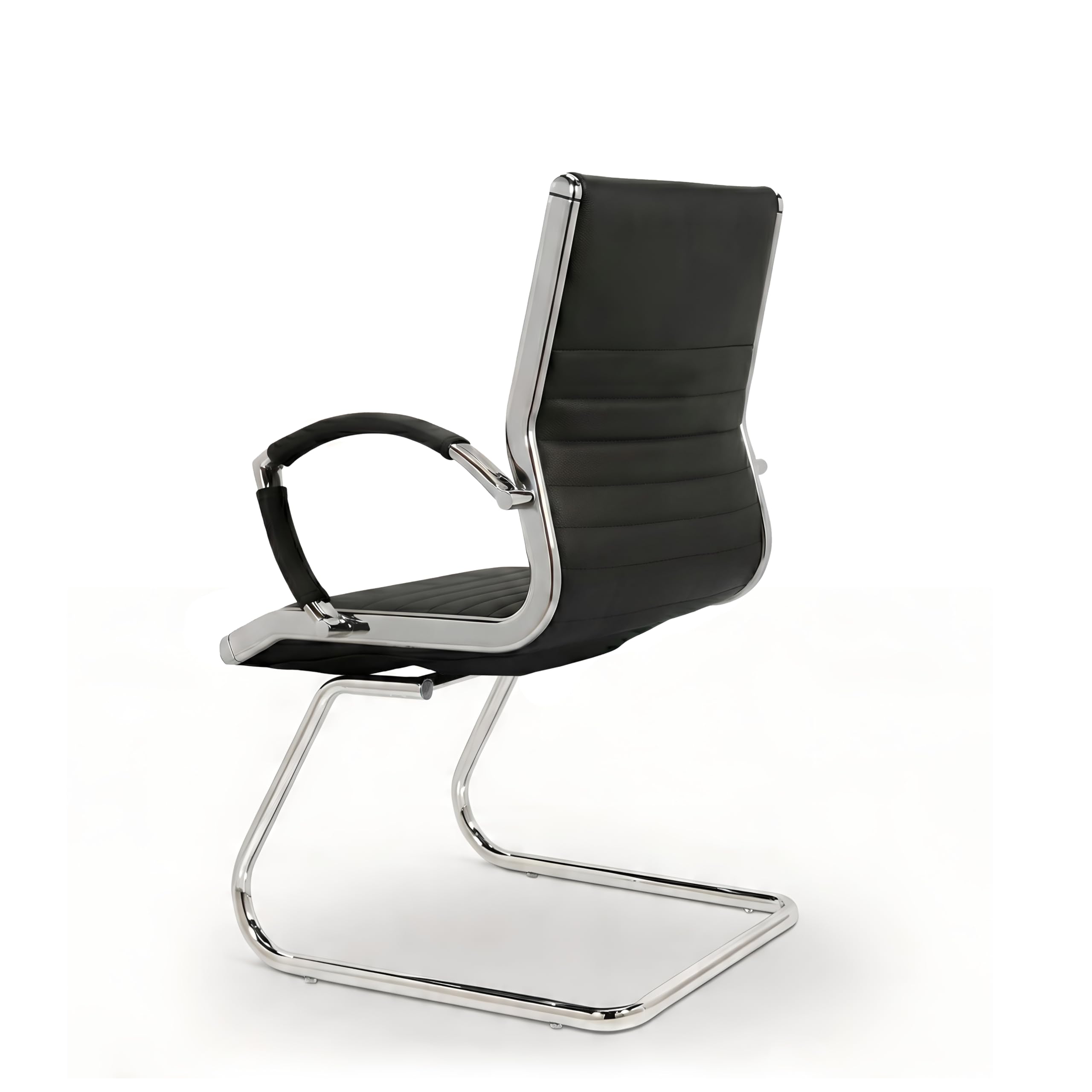 VERSEE Besucherstuhl Montreal aus Echtleder, Schwarz, Sitzhöhe 45 cm | Moderner Konferenzstuhl für Büro, Besprechungs- und Wartezimmer, ergonomisch gestaltet und stabil