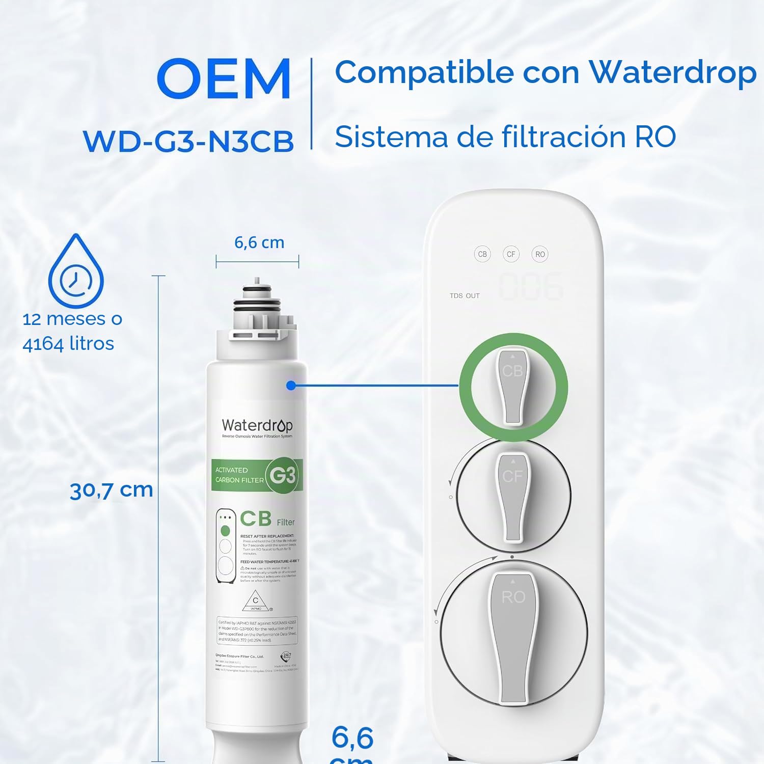 Waterdrop Sistema de Osmosis Inversa - Pack Filtro de Repuesto 400GPD con WD-G3-CF y WD-G3-CB