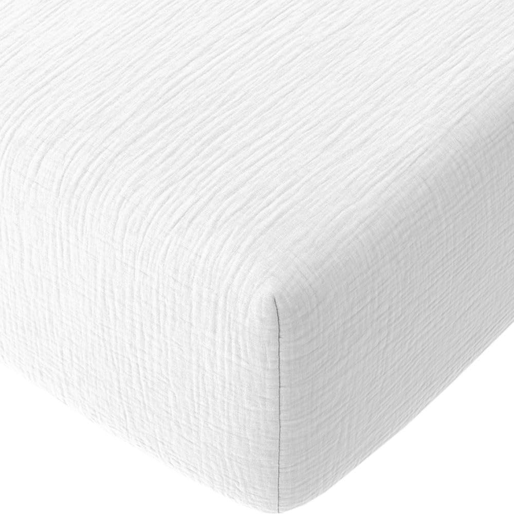 Drap housse 160x200 cm Baton Rouge en gaze de coton lavé blanc pur