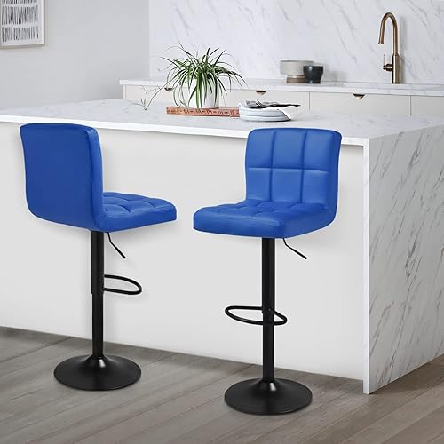 Miniatura 2 de MoNiBloom Juego de 2 taburetes de bar ajustables de piel sintética, giratorios, altura de mostrador, moderno taburete cuadrado con respaldo para