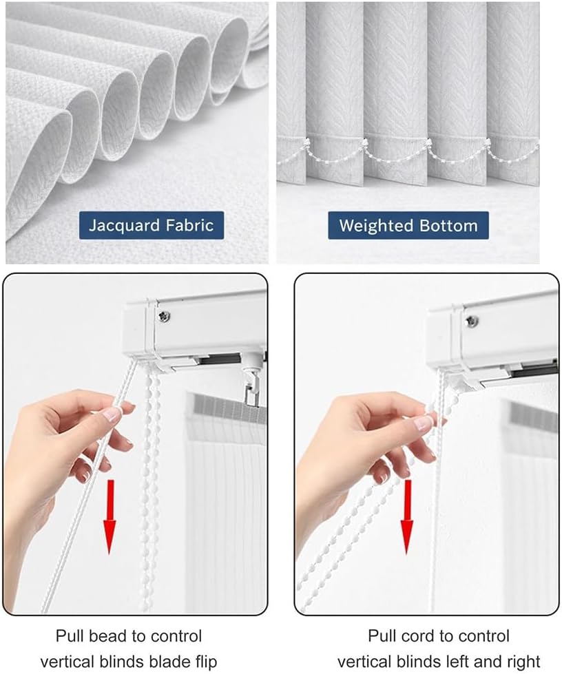 Vertical Blinds White 40" 43" 47" 51" 55" 59" 63" 68" 71" 78" 83" Anti-Glare Light Filtering Fabric Window Shades for Sliding Glass Doors, Home Office Room Divider Blinds, Cordless(40" W x 118" H)