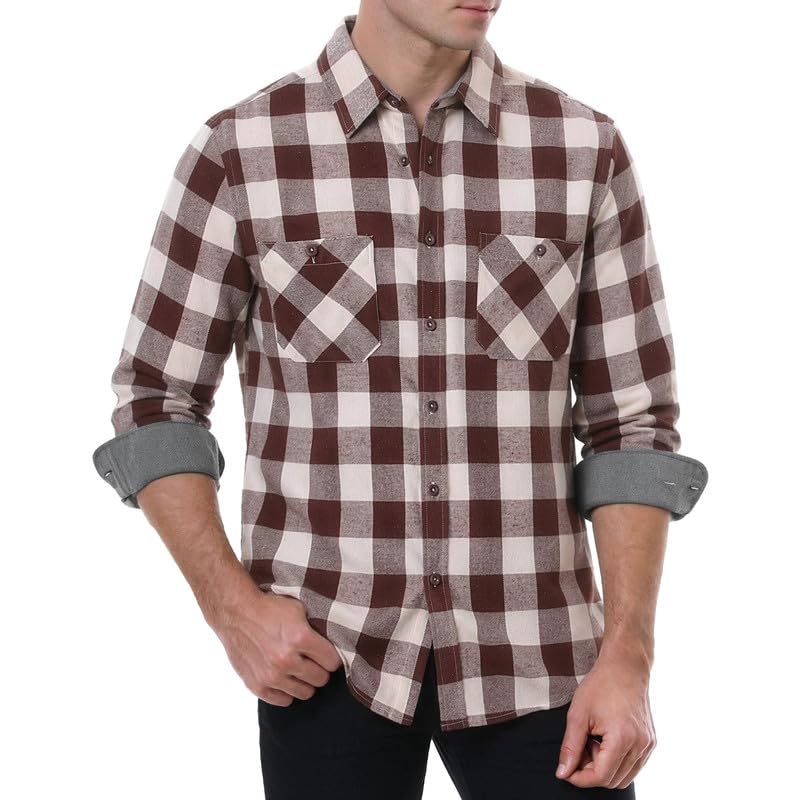 WARHORSEE Flannel Shirt for Men Long Sleeve Button Down Plaid Shirts