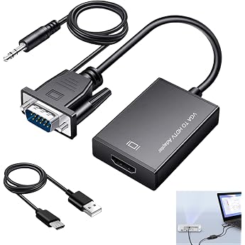 VGA to HDMI Adapter with Audio 1080P VGA to HDMI Converter Male to Female with 3.5 mm Audio Cable & USB Charging Cable Unidirectional Cable Compatible with Laptop PC Monitor Projector TV Box HDTV