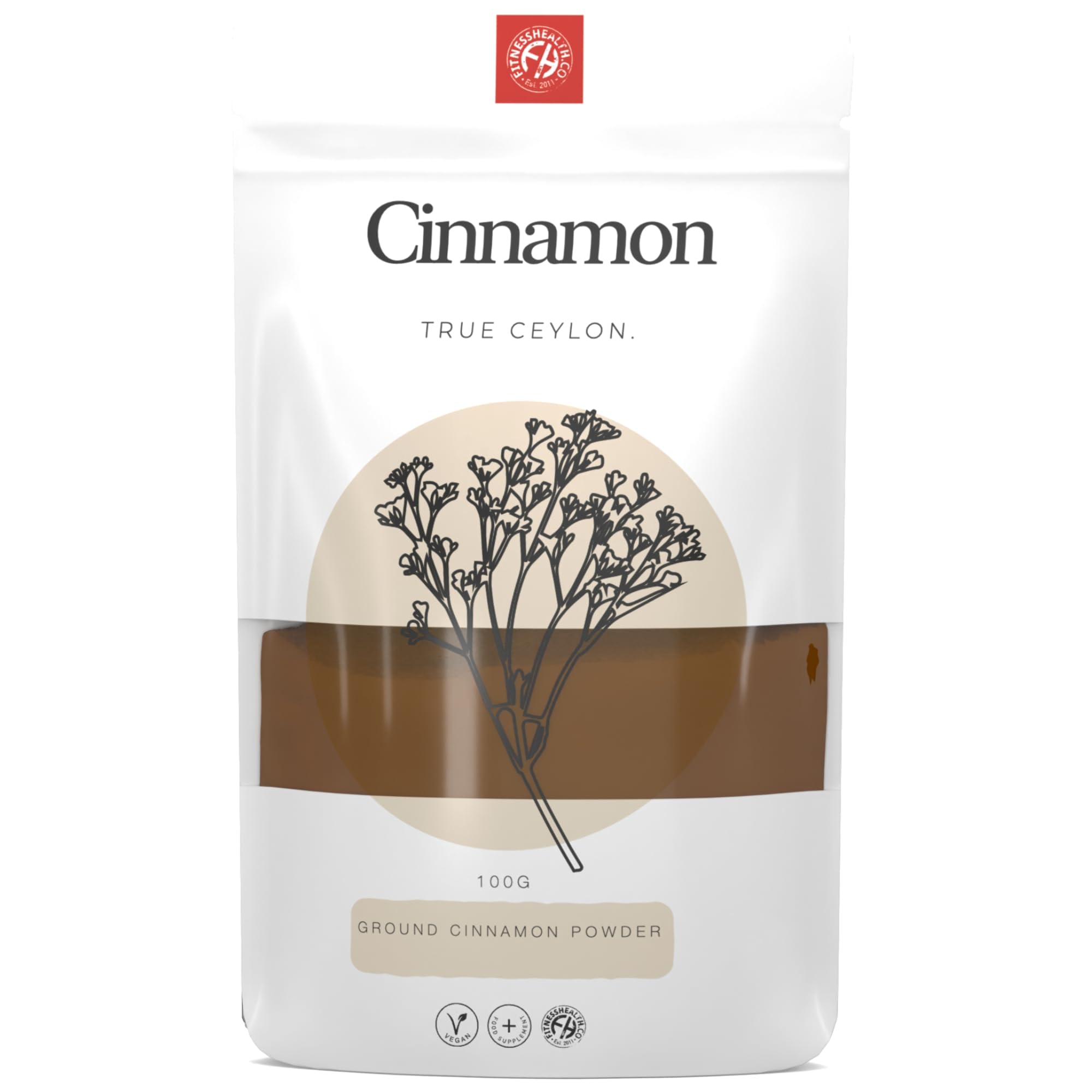 Fitness Health Poudre de cannelle biologique (vrai Ceylan) 100 g – Poudre de cannelle de Ceylan bio – Poudre de cannelle moulue certifiée de qualité supérieure – Complément de cannelle de Ceylan pour
